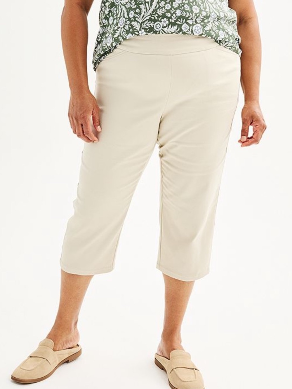 NWT Croft & Barrow Odell beige effortless stretch capri pants size 24W